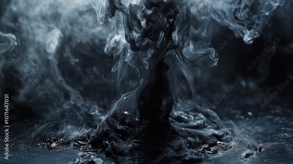 Poster a captivating swirl of dark smoke and liquid forms intricate patterns