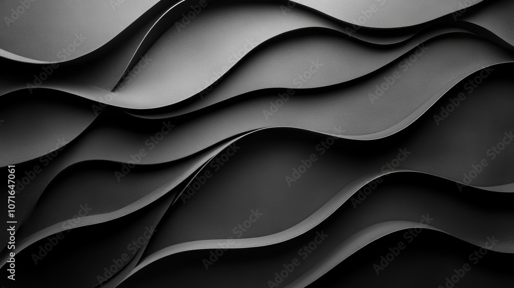 Poster a close-up view of layered black fabric, creating smooth, wave-like patterns