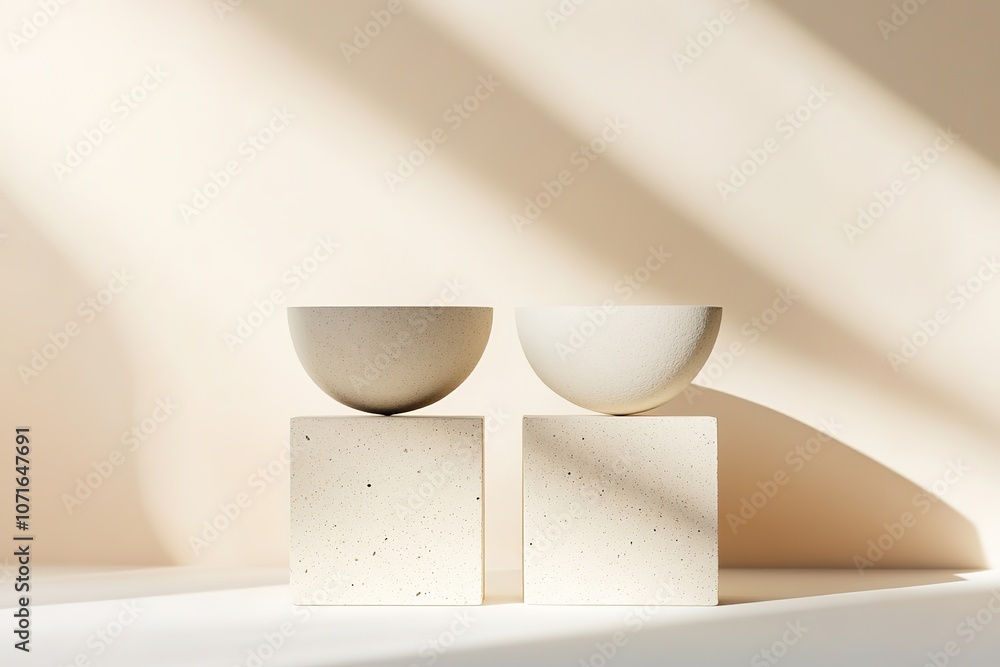 Poster minimalistic bowls on blocks with dynamic shadows