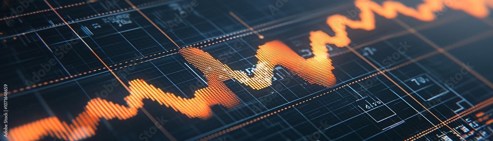 Poster dynamic stock market graph showing fluctuating trends and financial data on a modern digital interfa