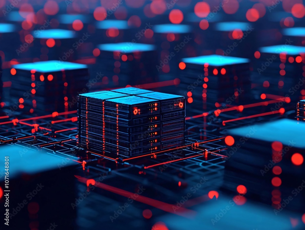 Poster futuristic digital circuitry with glowing elements depicting advanced technology and innovation.