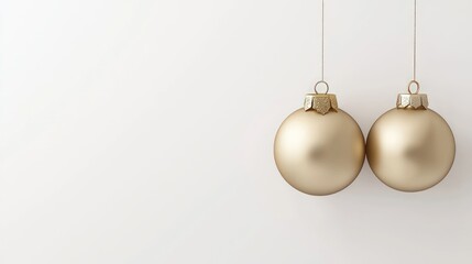 Two elegant golden Christmas ornaments hang against a pale background, adding a touch of festive charm and simplicity.