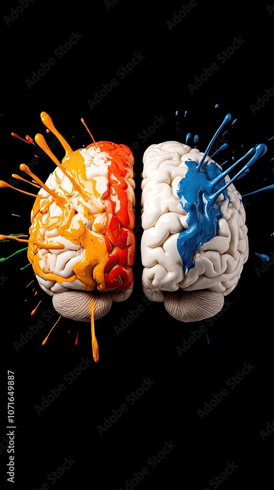 Aufkleber artistic representation of left and right brains with colorful splashes symbolizing creativity and i