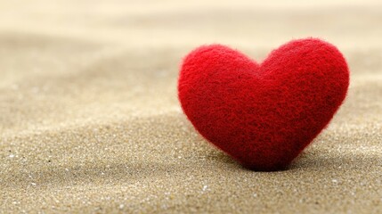 Fototapeta premium Red Heart on Sandy Beach Background