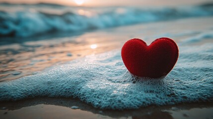Fototapeta premium Heart Symbol on Beach at Sunset with Gentle Waves