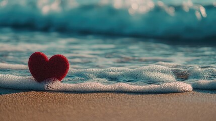 Fototapeta premium Heart Shape on Beach with Ocean Waves