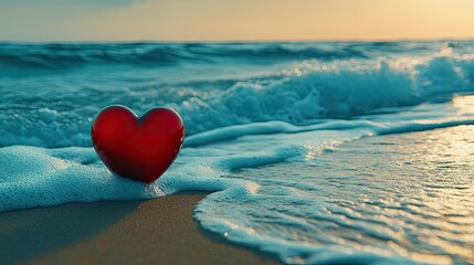 Fototapeta premium Heart Shape on Sandy Beach with Gentle Waves