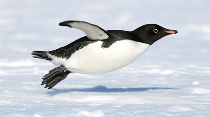 Obraz premium Penguin in Flight Over Snowy Landscape