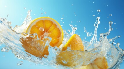 Bunch of Oranges Falling Into the Water. Generative AI.