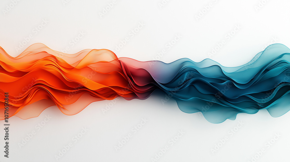 Poster flowing waves of orange and blue create vibrant abstract background, evoking sense of movement and f
