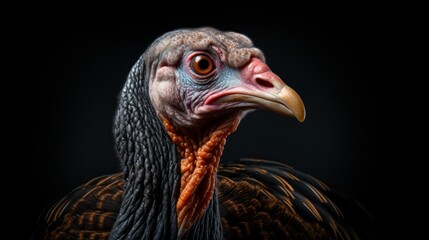 Close-Up of Turkey With Black Background. Generative AI.