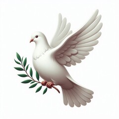 Obraz premium A white dove flying in the sky with olive branch symbolizing peace