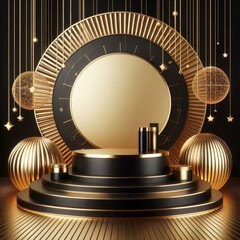 Fototapeta premium cosmetic product display with gold and black elegant theme