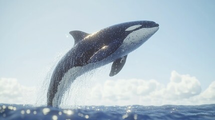 Obraz premium Majestic Orca Leaping Through Ocean Water