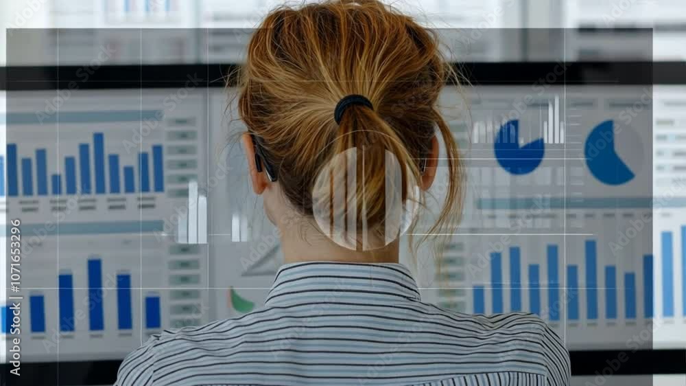 Poster data analyst at work: reviewing key performance indicators