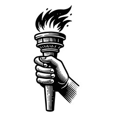 hand holding torch engraving black and white outline