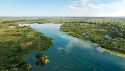 Obraz premium The Tranquil Tisza River Surrounded by Lush Wetlands and Unique Wildlife Perfect for Kayaking