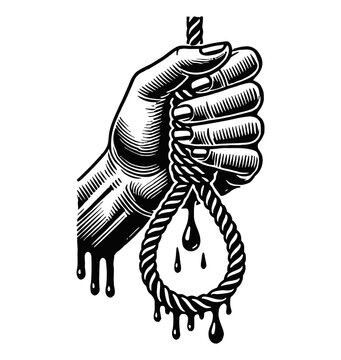 recommend clip art: hand knot rope death engraving black and white outline