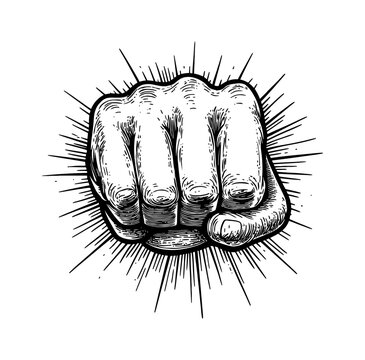 recommend clip art: hand clench sun burst engraving black and white outline