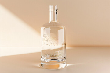 a crystal clear pisco bottle with condensation drops, premium artisanal aesthetic