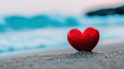 Fototapeta premium Heart Symbol on Sandy Beach with Ocean Background