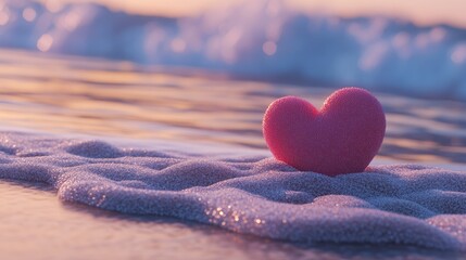 Fototapeta premium Heart Shape on Sandy Beach at Sunrise