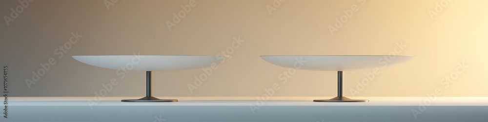 Poster minimalistic design of two empty white plates on table