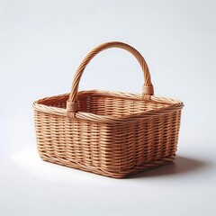Oval Wicker Basket with Two Handles - Light Brown, Isolated on White Background