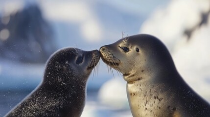 Naklejka premium Seals Sharing a Tender Moment in Nature