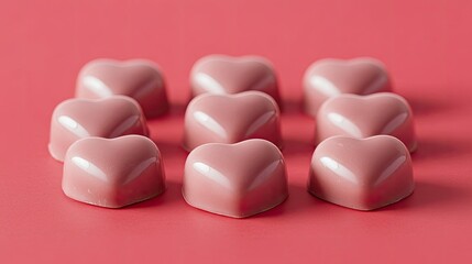 Obraz premium Heart-Shaped Chocolate Candies on Pink Background