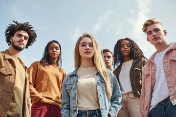 Diverse group of young adults posing with confidence