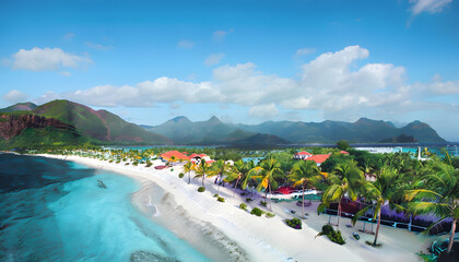Fototapeta premium The Picturesque Coastline of Labadee Featuring White Sandy Beaches, Turquoise Waters, and Gentle Waves