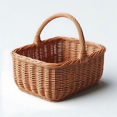 Obraz premium Oval Wicker Basket with Two Handles - Light Brown, Isolated on White Background