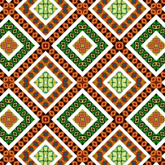 Fototapeta premium American ethnic tribal fabric patterns, showcasing a geometric style in red and brown tones ethnic contrasted with blue. These designs offer a timeless ethnic elegance, perfect for enhancing any texti
