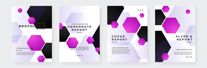 Modern Abstract Brochure and Report Cover Design Set 2045 featuring vibrant colors and geometric patterns. Perfect for corporate presentations and stylish document layouts