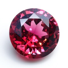 A sparkling ruby gemstone with a deep red hue, isolated on a white background