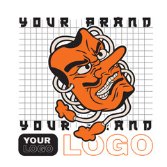 Red tengu mask. Vector illustration in japanese style.