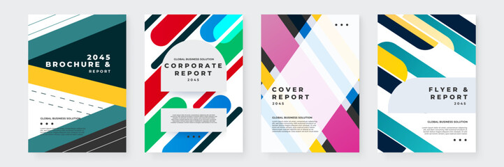 Modern Business Brochure and Report Cover Design Set for 2045. Ideal for corporate presentations, marketing materials, and business reports for the year 2045