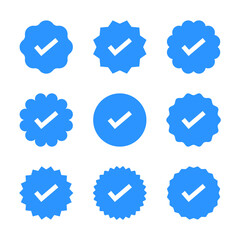 Instagram facebook twitter x social media verified account blue tick badge icon set vector illustration