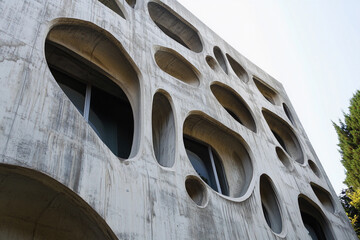 Unique modern architecture with textured concrete facade