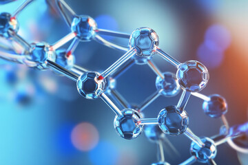 Molecular structure representation with blue and orange background