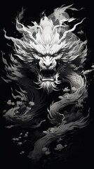A Black and White Image of a Dragon. Generative AI.