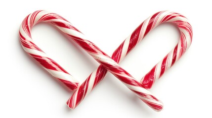Christmas candy canes crossed together, isolated on white