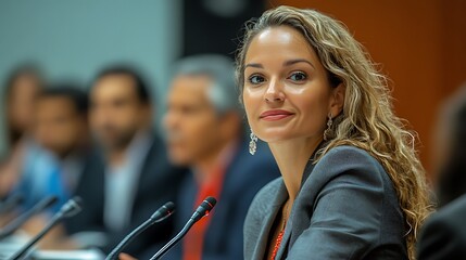 Professional woman engages in a business meeting