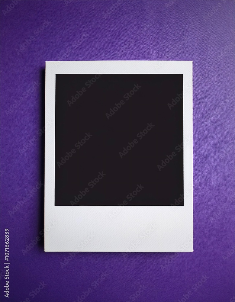 Poster a single instant photo frame on pure empty purple background, mockup