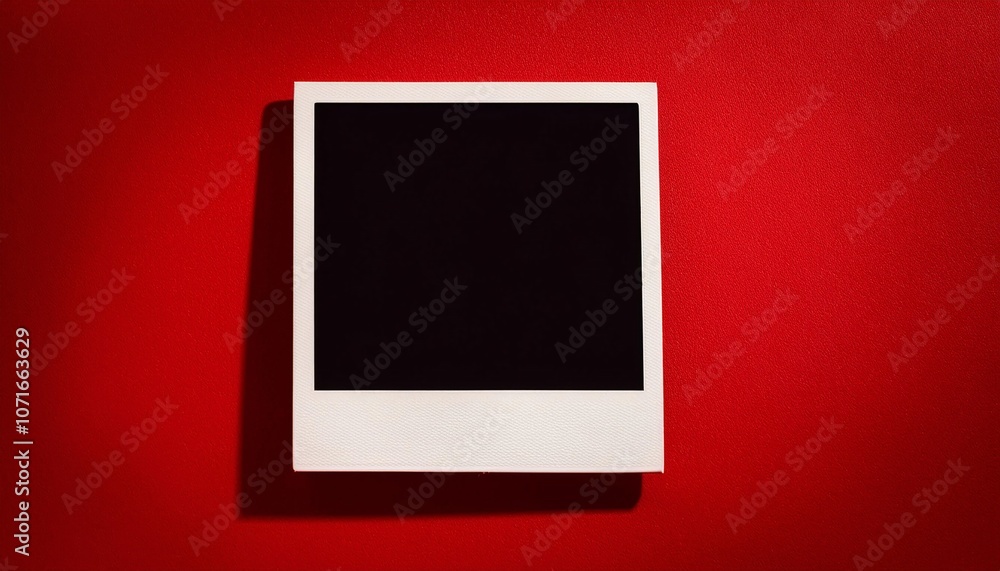 Poster A single instant photo frame on pure empty red background, mockup