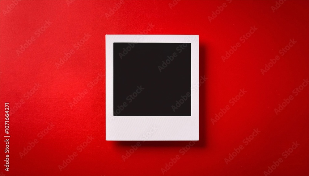 Poster a single instant photo frame on pure empty red background, mockup