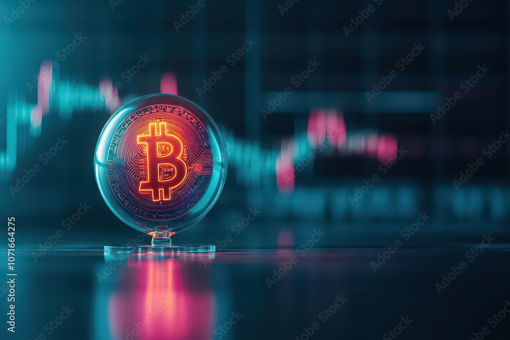 Poster a 3d price bubble shrinking beside a glowing value symbol, digital rendering, bold color palette, vi