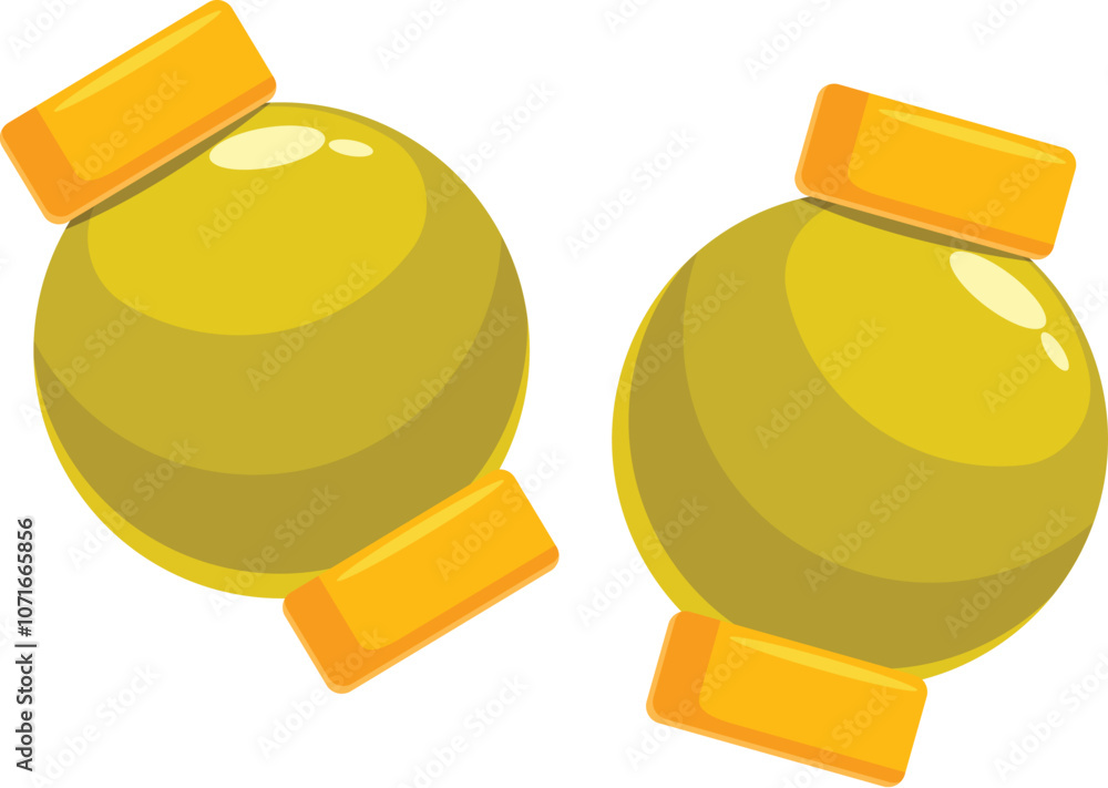 Poster two yellow glossy spheres with orange rectangles are rotating in a white background, creating a dyna