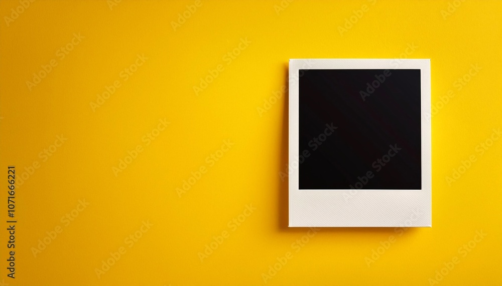 Poster a single instant photo frame on pure empty yellow background, mockup